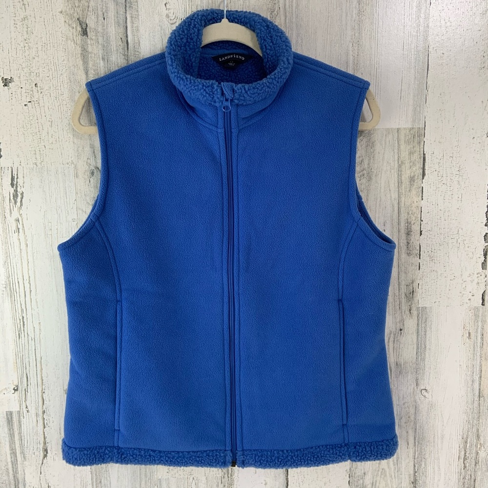 LANDS END Blue Sherpa Fleece Vest Size S 6-8